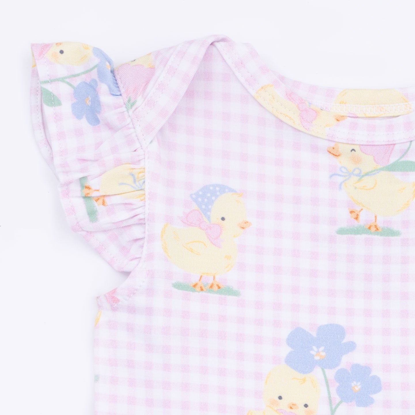 Vintage Spring Ducklings Pink - Ruffle Sleeve Bodysuit
