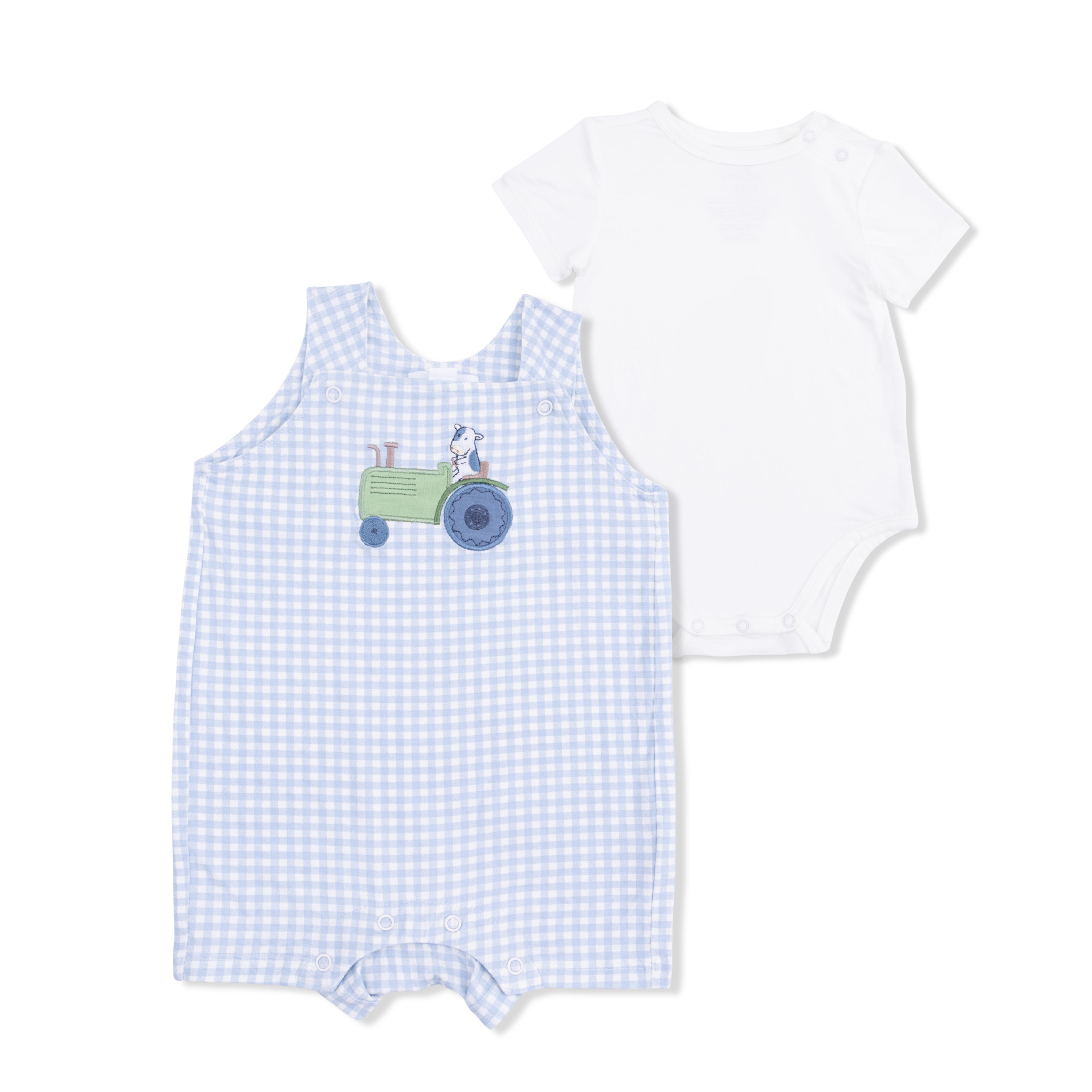 Cute Farm Animals Applique  - Overall Shortie with Short Sleeve Bodysuit-Angel Dear