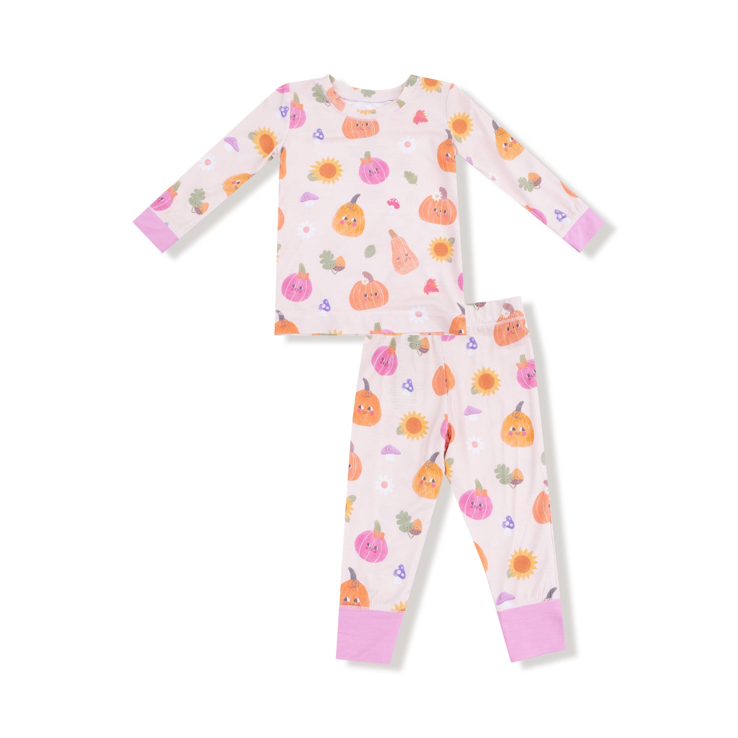 Long Sleeve Loungewear Set in our  Autumn Pumpkins - Pink print from Angel Dear