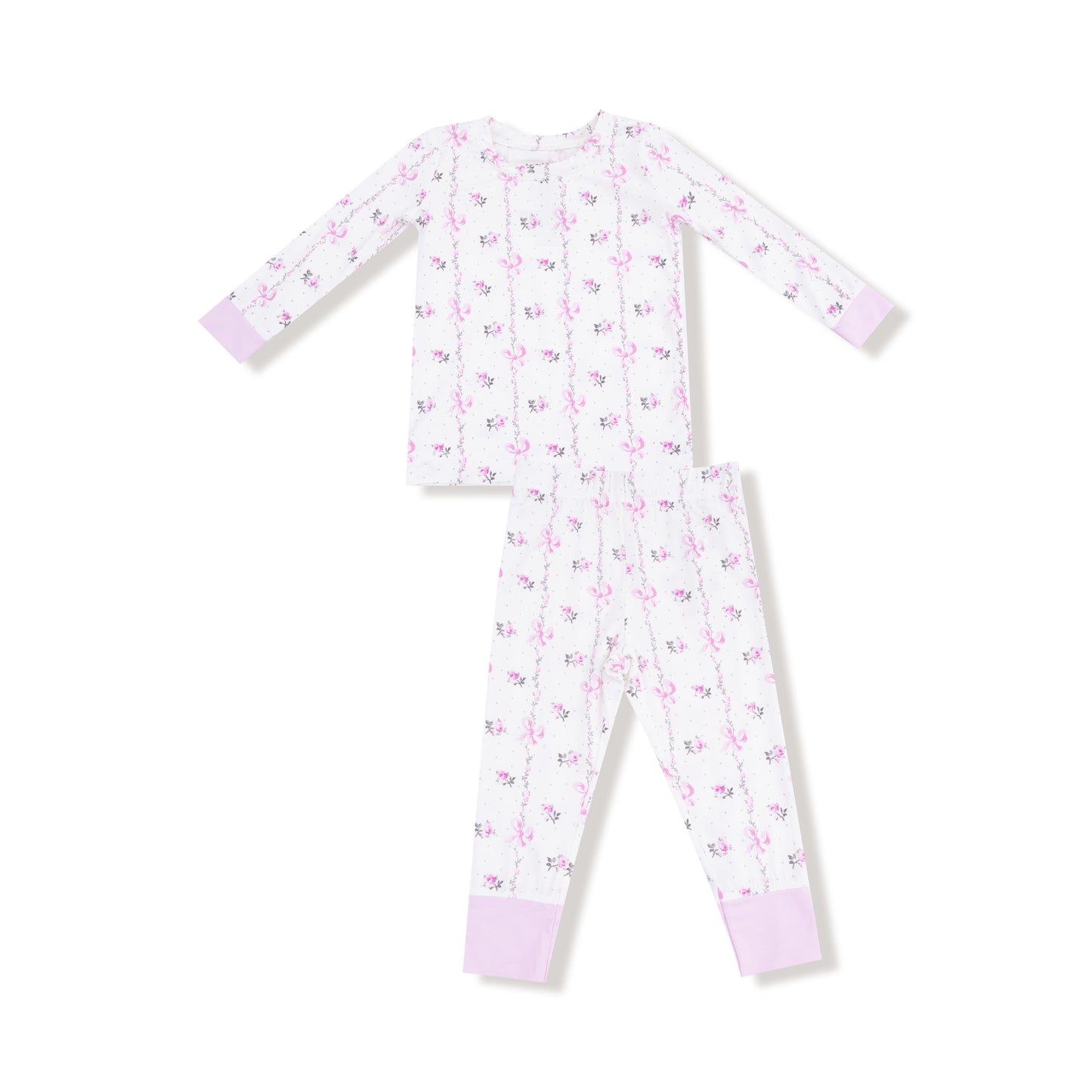 Long Sleeve Loungewear Set in our  Dainty Buds and Bows Stripe print from Angel Dear