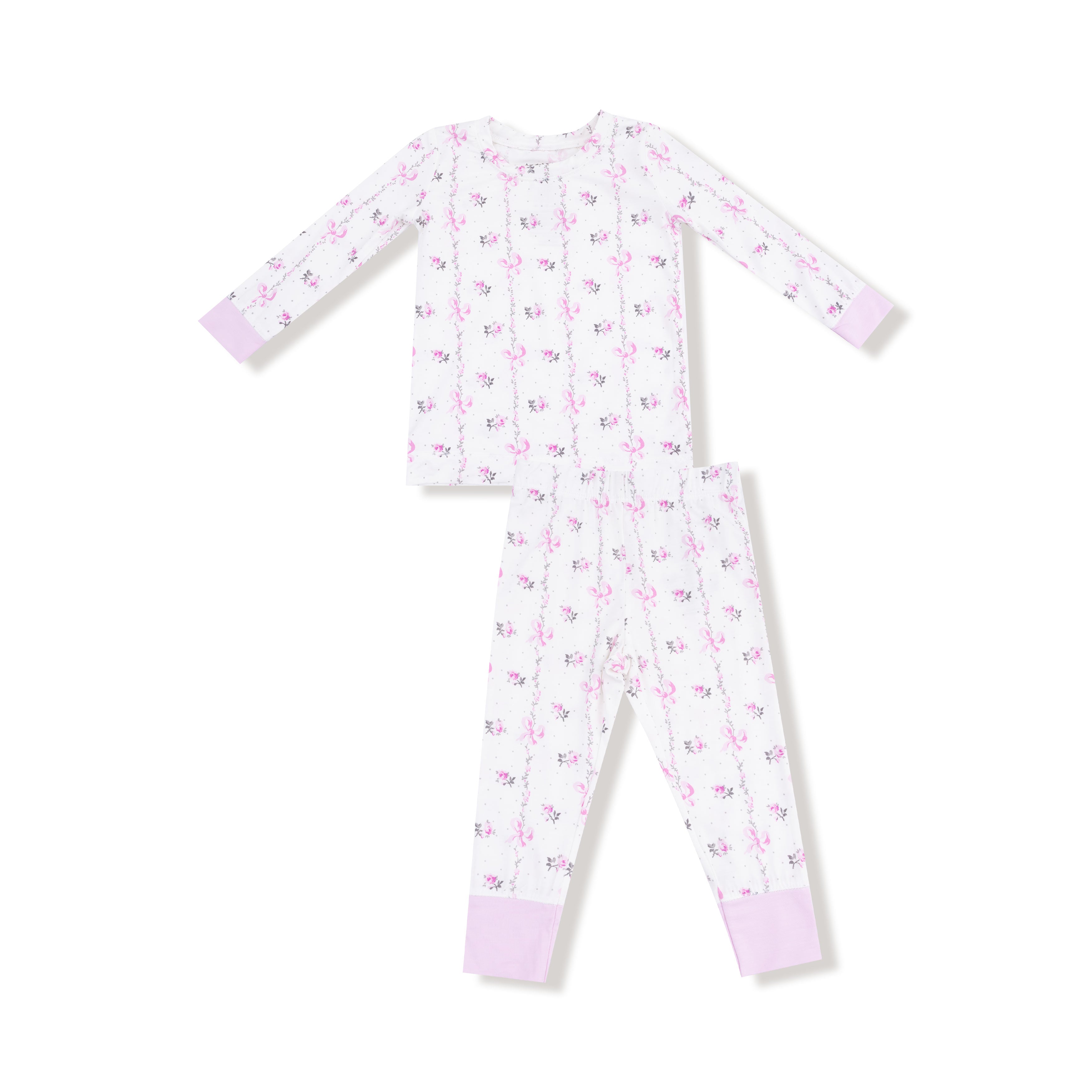 Long Sleeve Loungewear Set in our  Dainty Buds and Bows Stripe print from Angel Dear