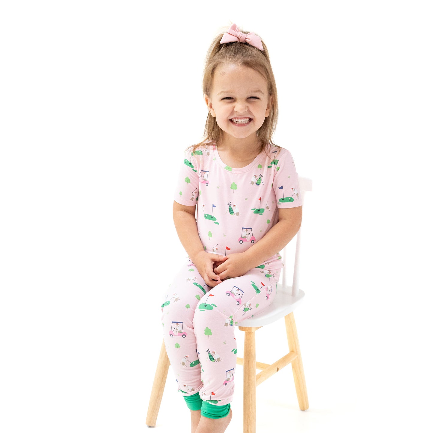 Short Sleeve Loungewear Set in our  Dog Gone Golf - Pink print from Angel Dear