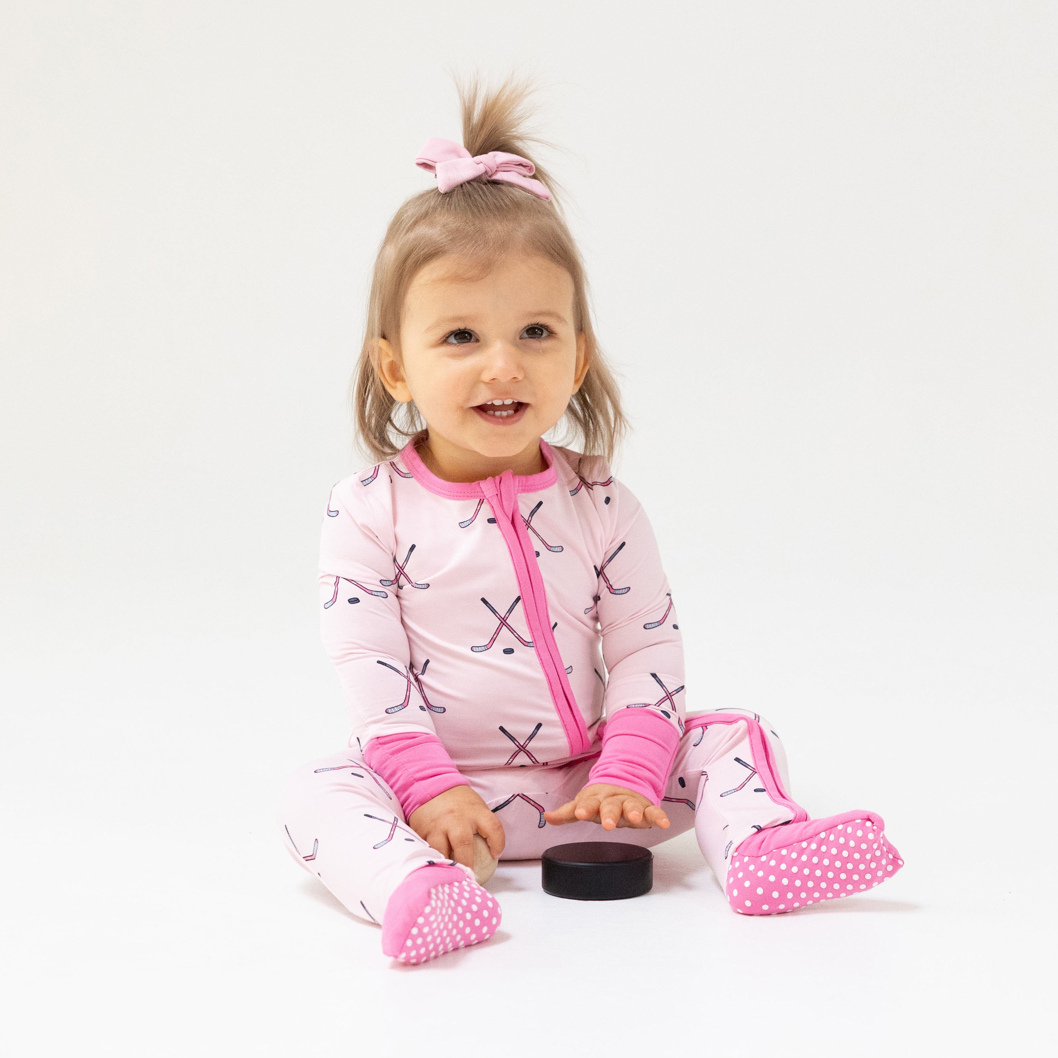 Convertible Romper in our  Hockey - Pink print from Angel Dear