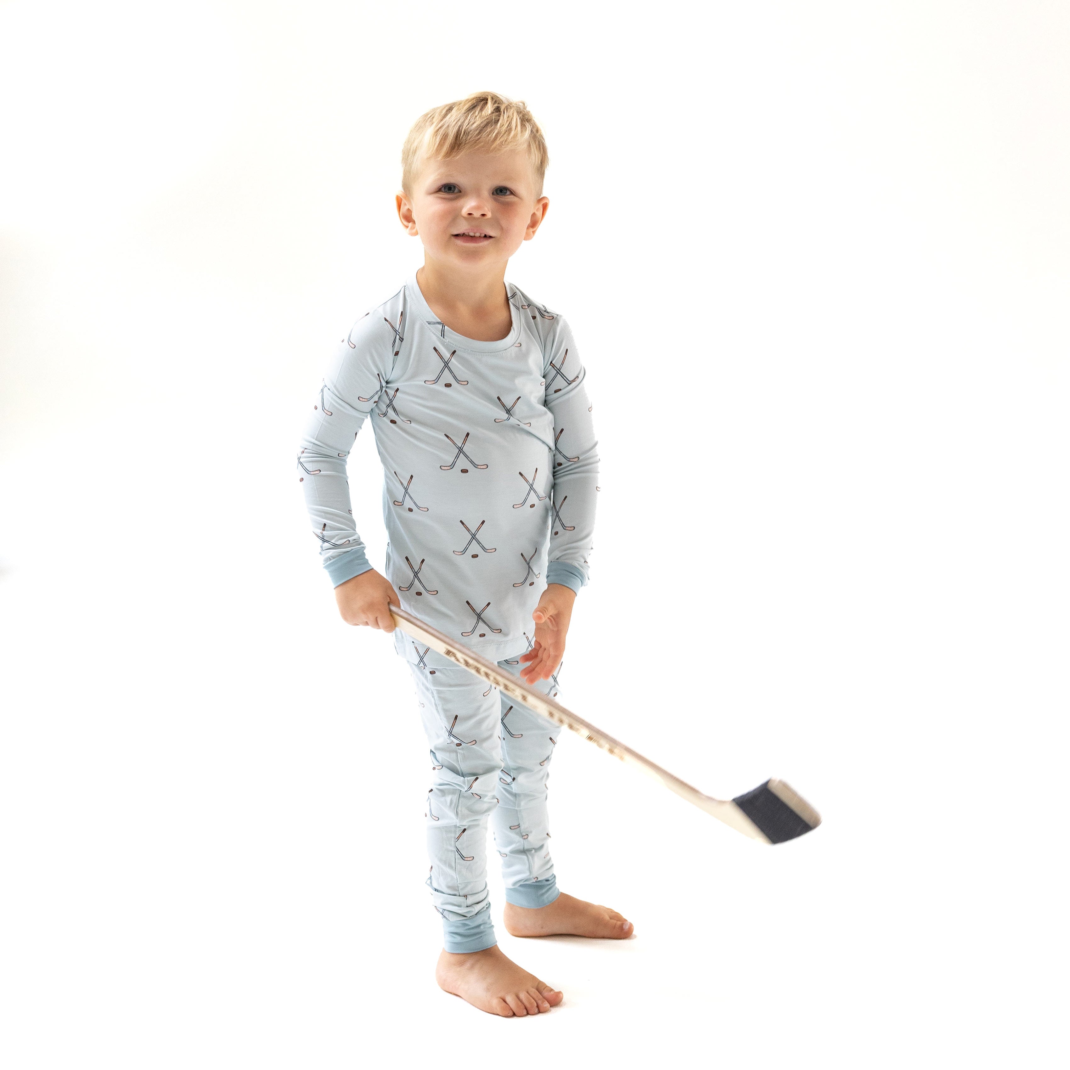 Long Sleeve Loungewear Set in our  Hockey - Stone Blue print from Angel Dear