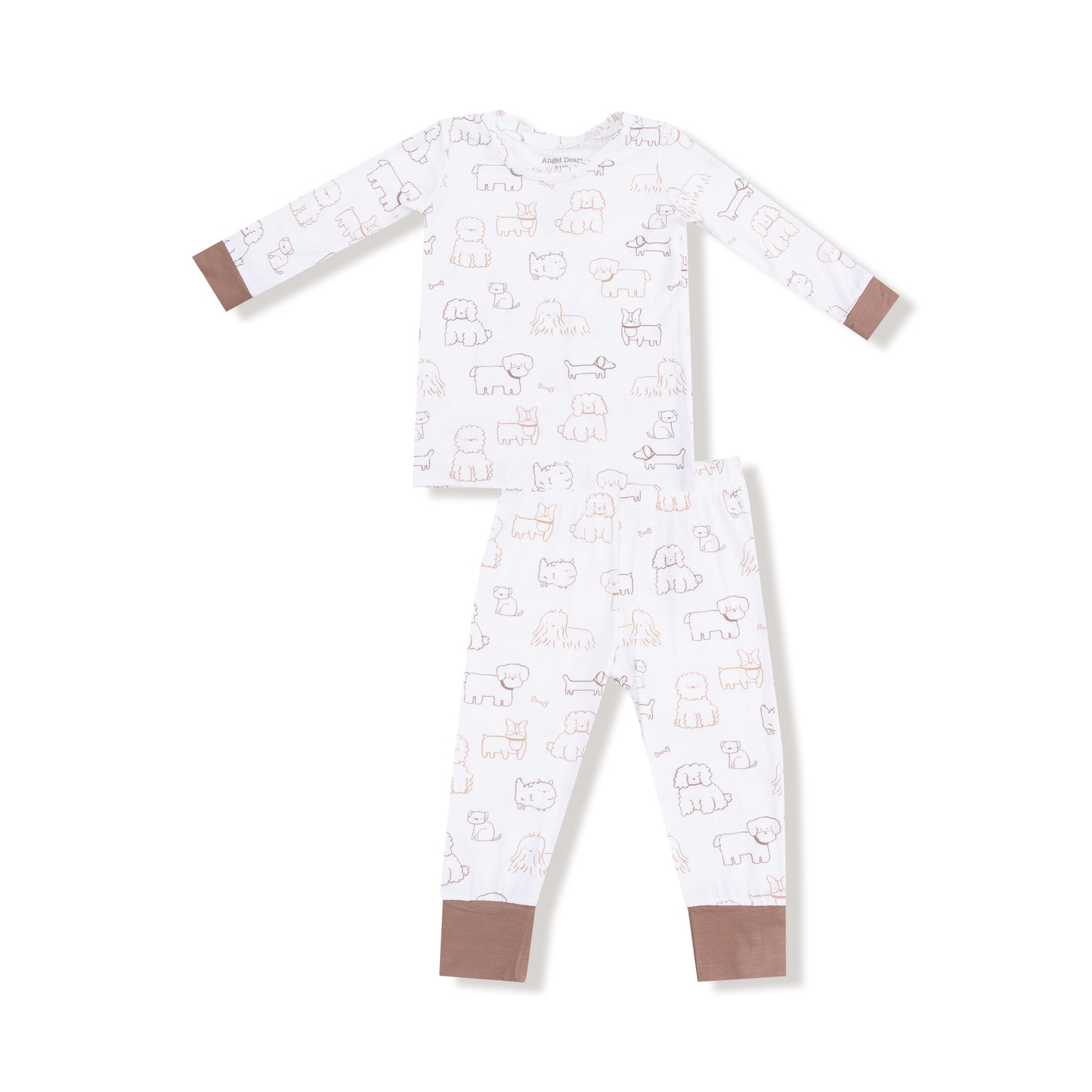 Long Sleeve Loungewear Set in our  Neutral Pups print from Angel Dear