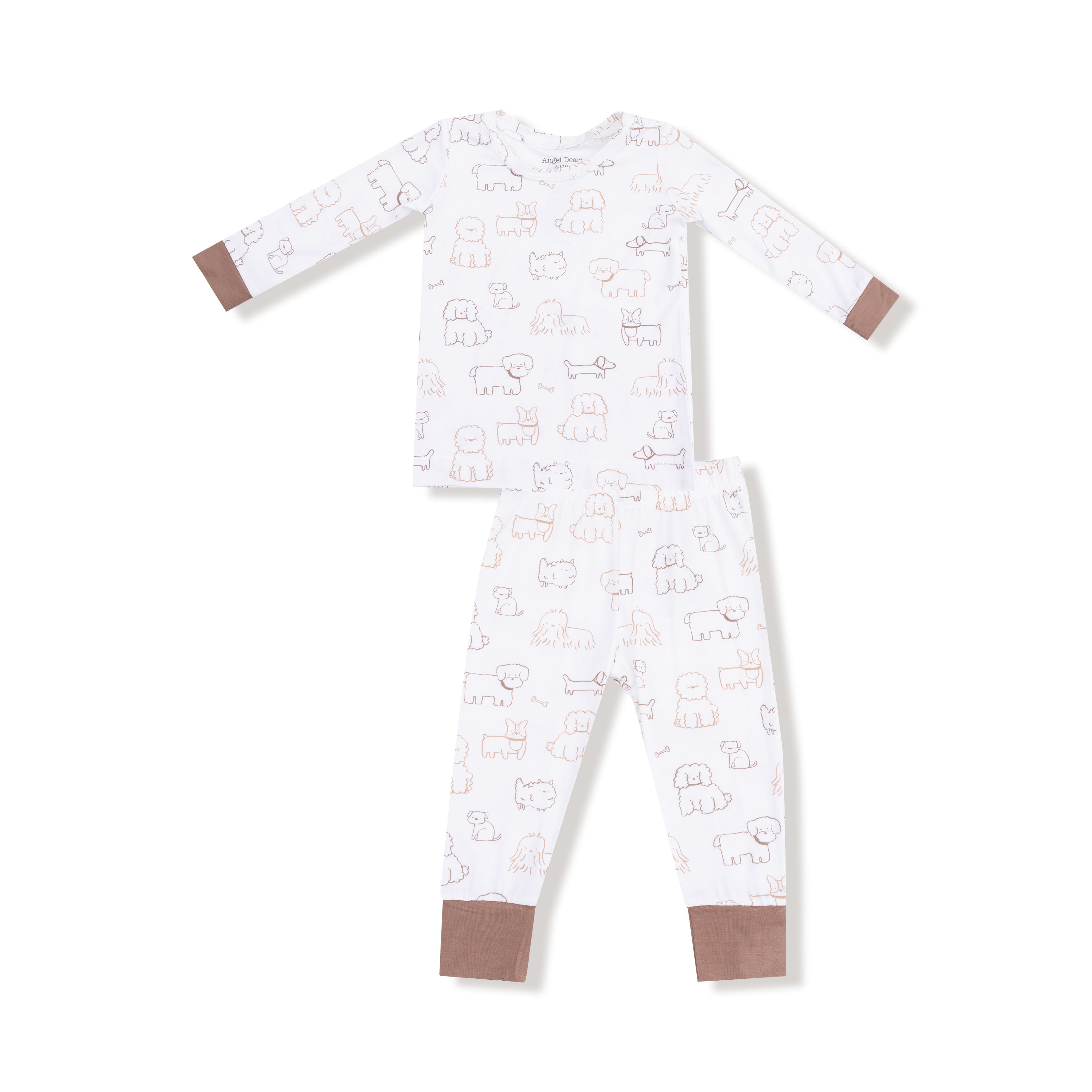 Long Sleeve Loungewear Set in our  Neutral Pups print from Angel Dear