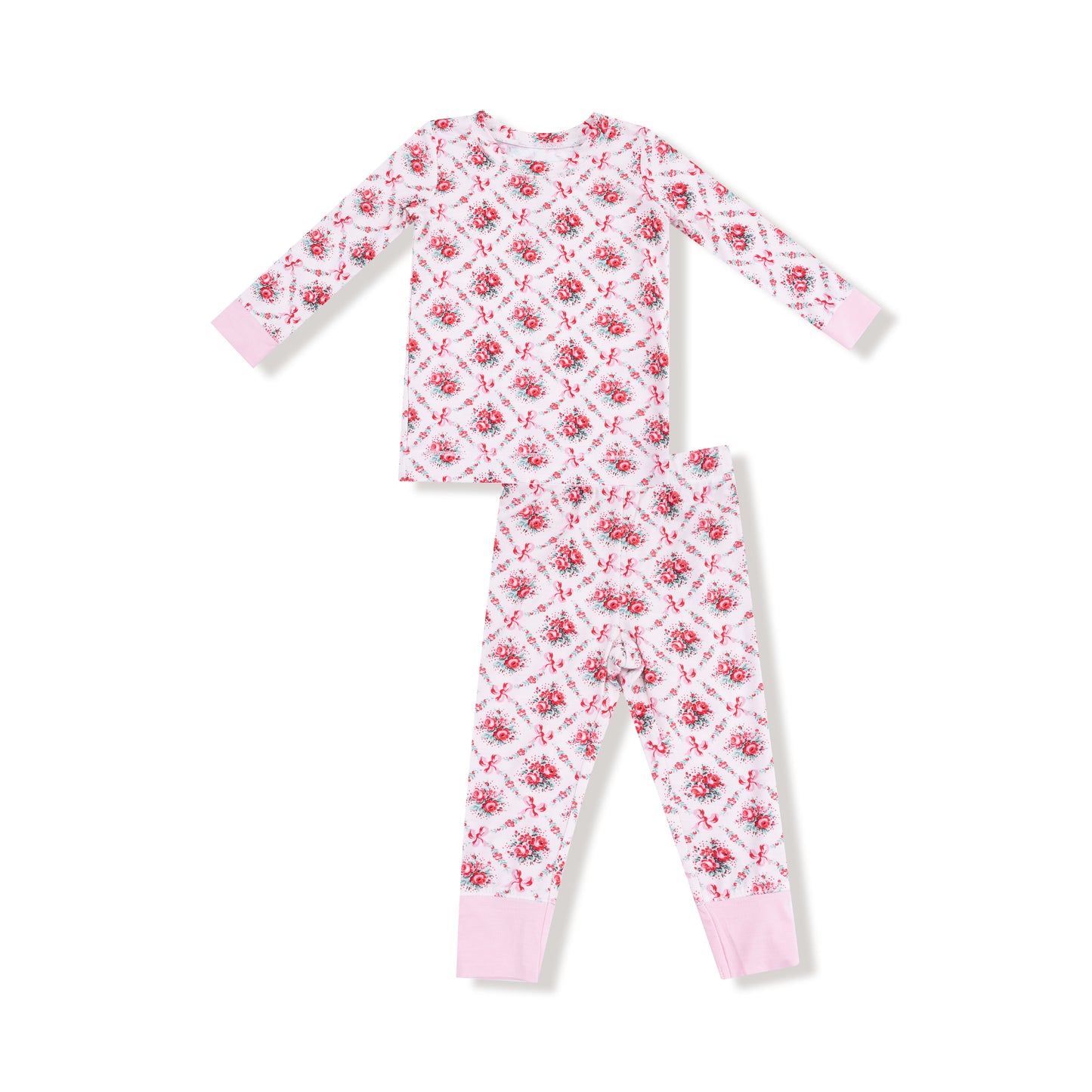 Long Sleeve Loungewear Set in our  Rose Bow Lattice print from Angel Dear
