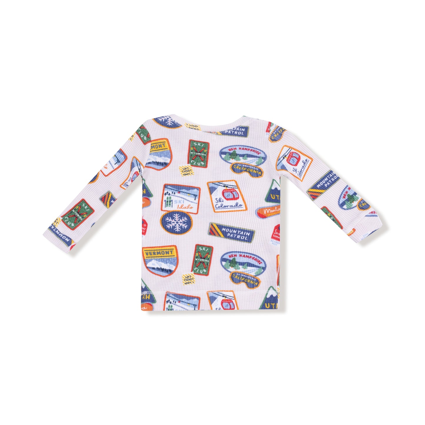 Long Sleeve Loungewear Set in our  Vintage State Snow Sport Patches print from Angel Dear