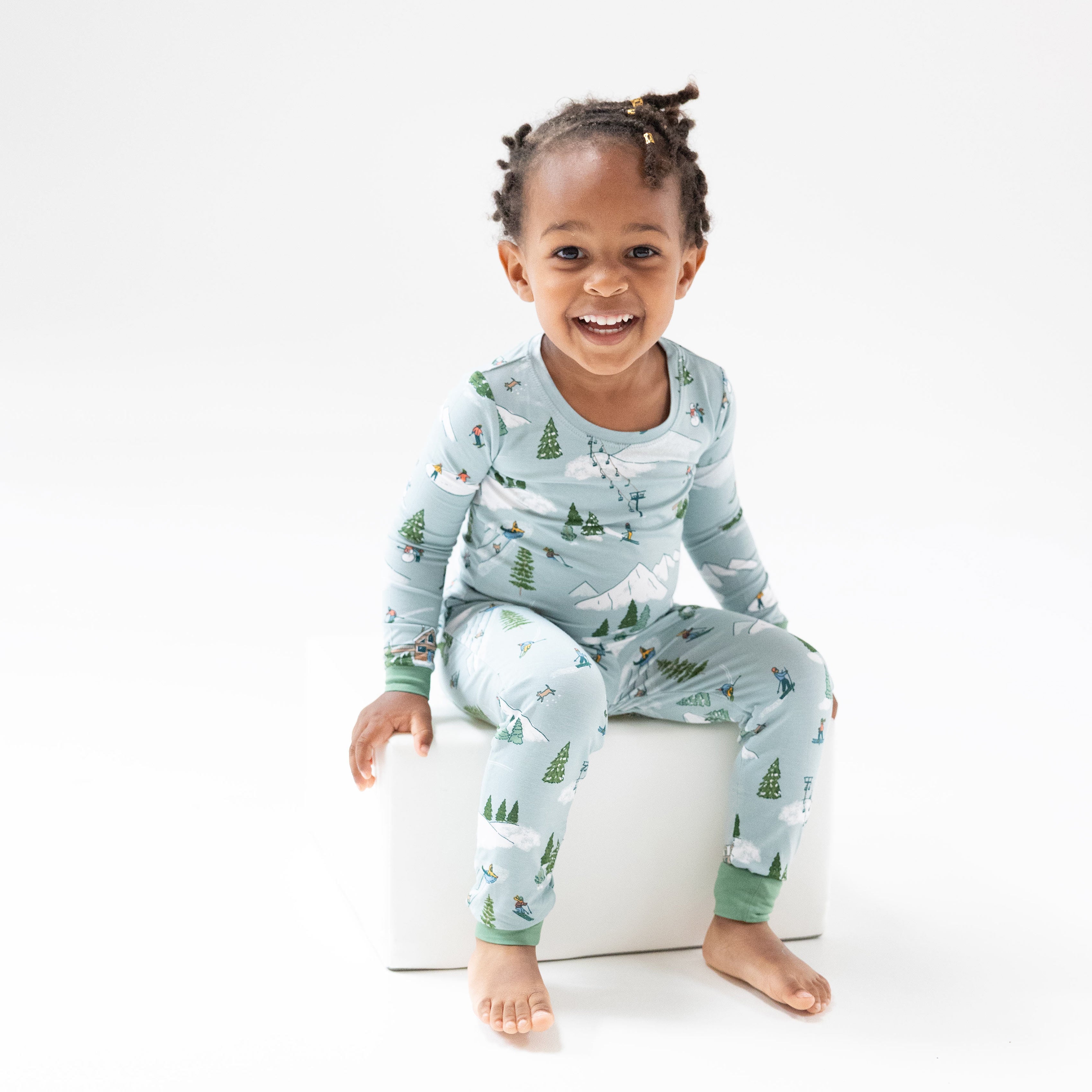 Long Sleeve Loungewear Set in our  Winter Fun Skiers print from Angel Dear