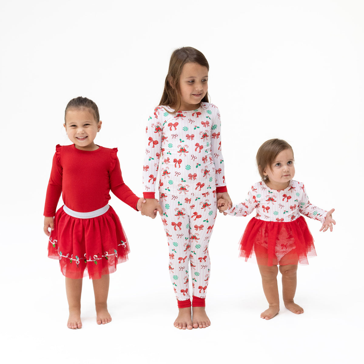 Bows & Candy Canes - Bamboo - Long Sleeve Tutu Bodysuit Dress