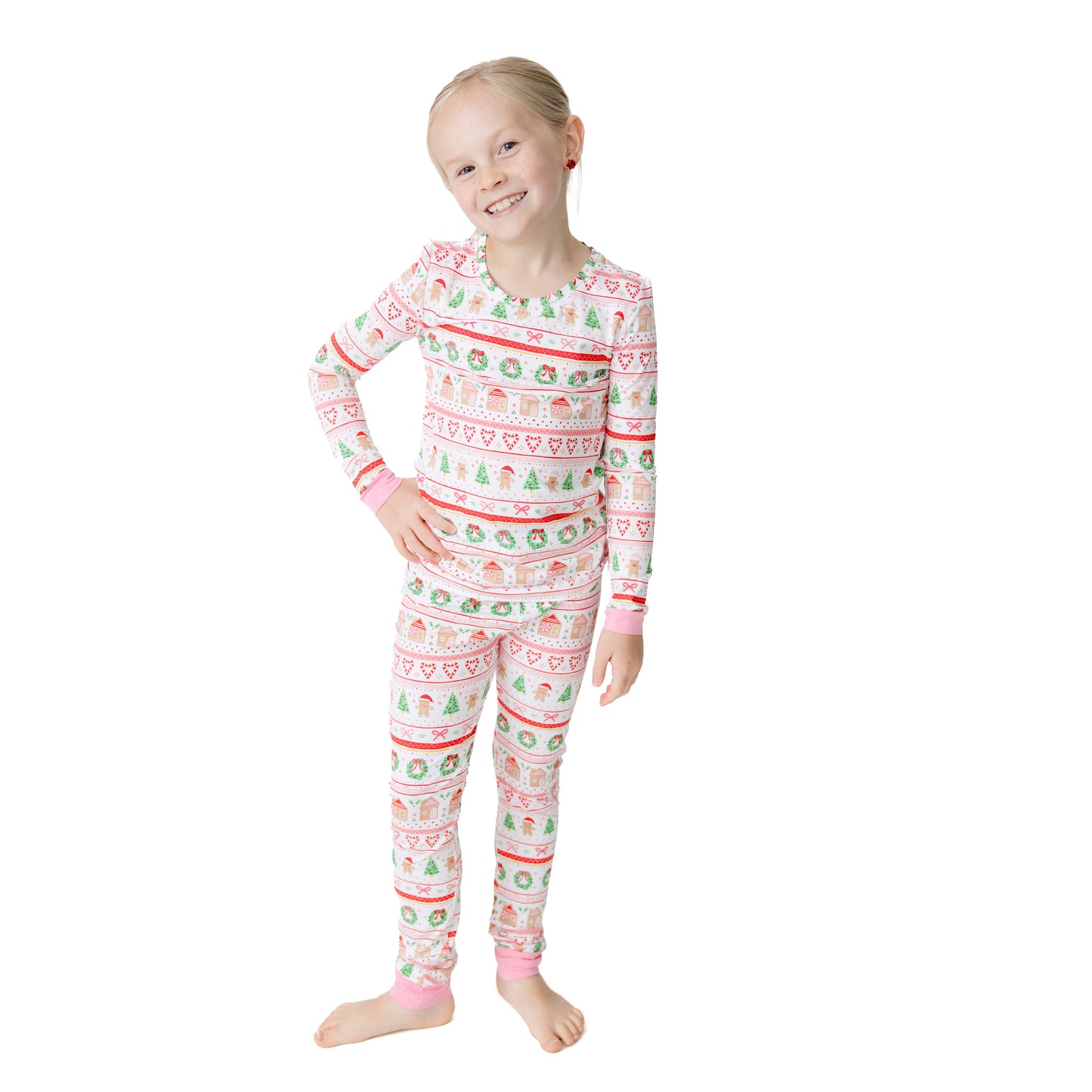 Gingerbread Fair Isle Pink - Long Sleeve Loungewear Set