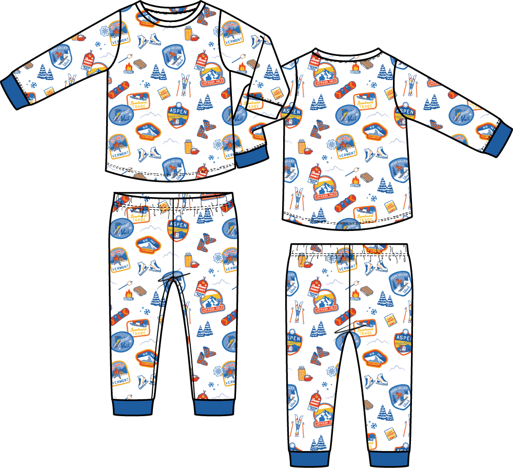 Vintage Ski Patches - Long Sleeve Loungewear Set
