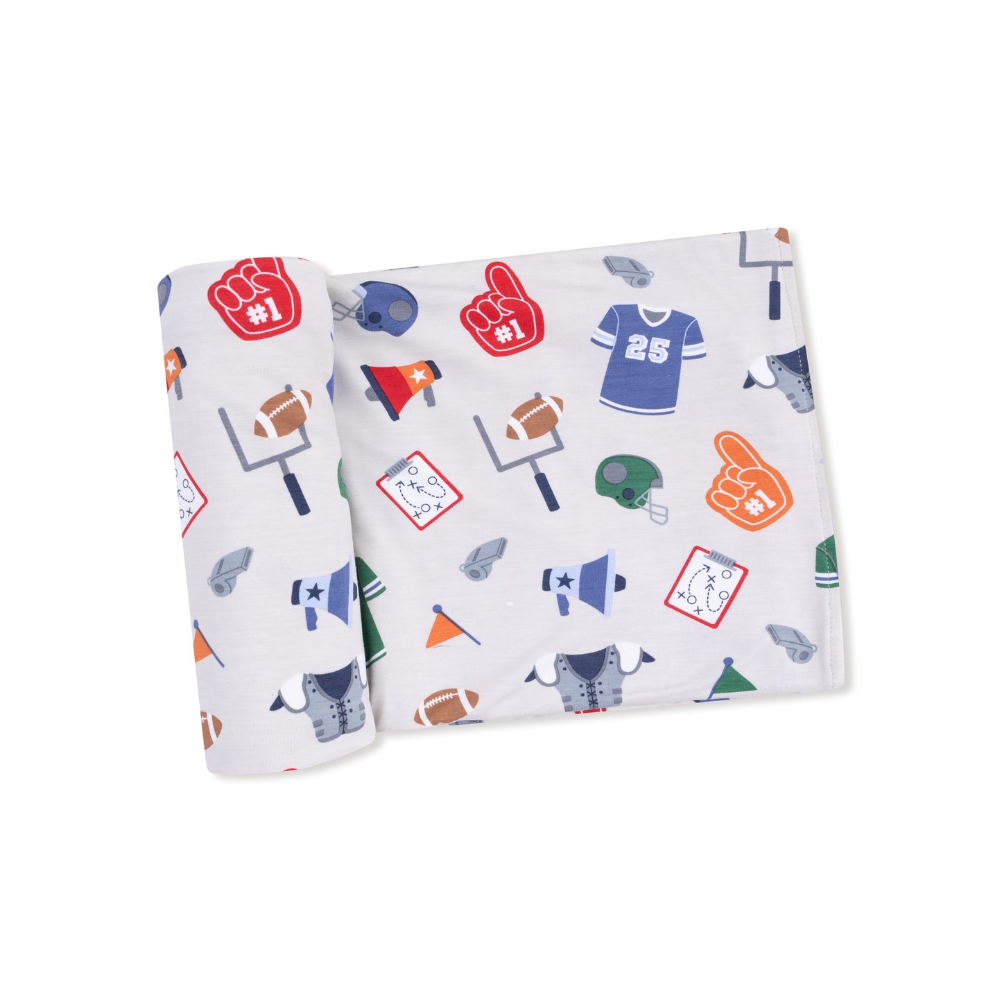 Swaddle Blanket in our  Game Day - Grey print from Angel Dear