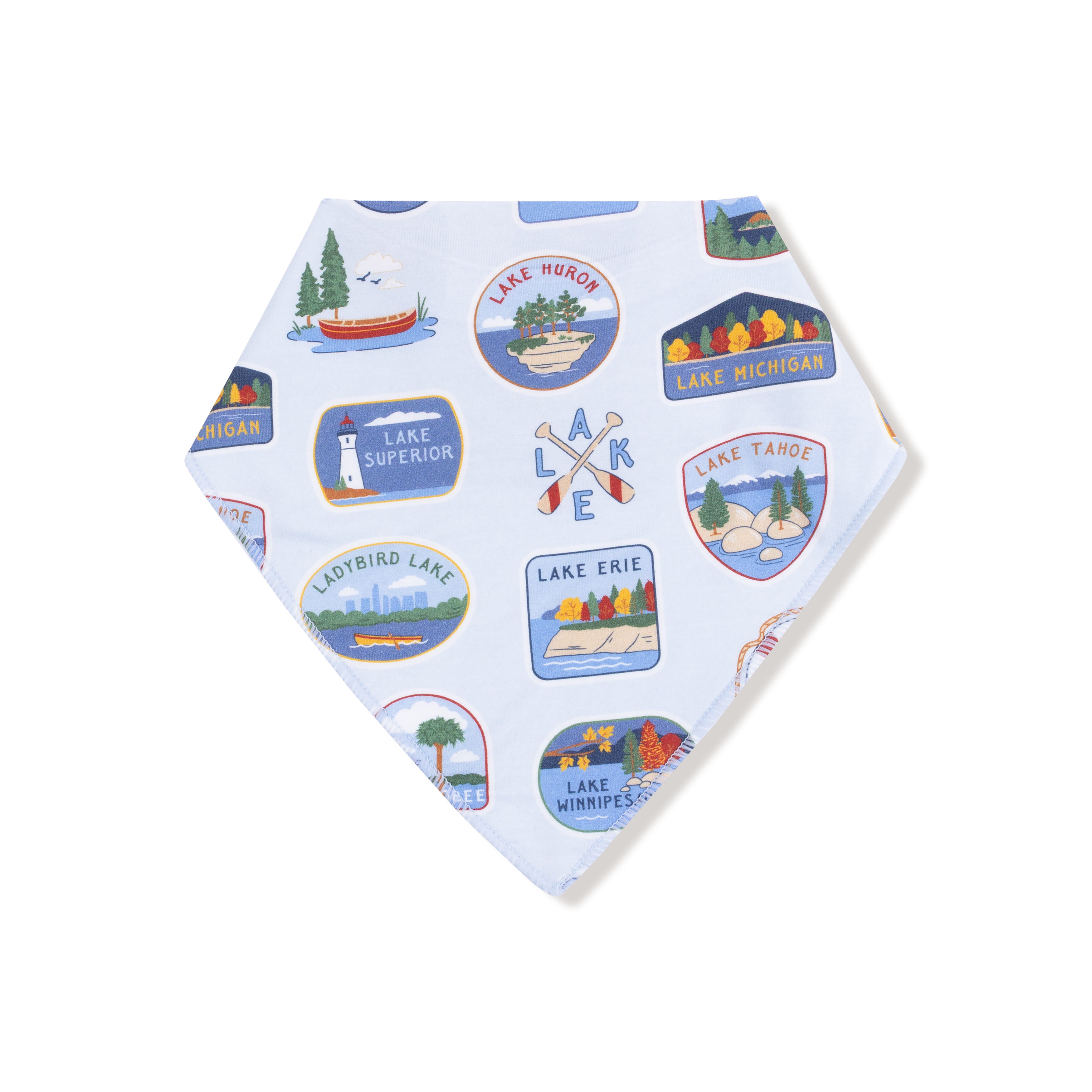 Bandana Bib in our  Lake Stickers print from Angel Dear