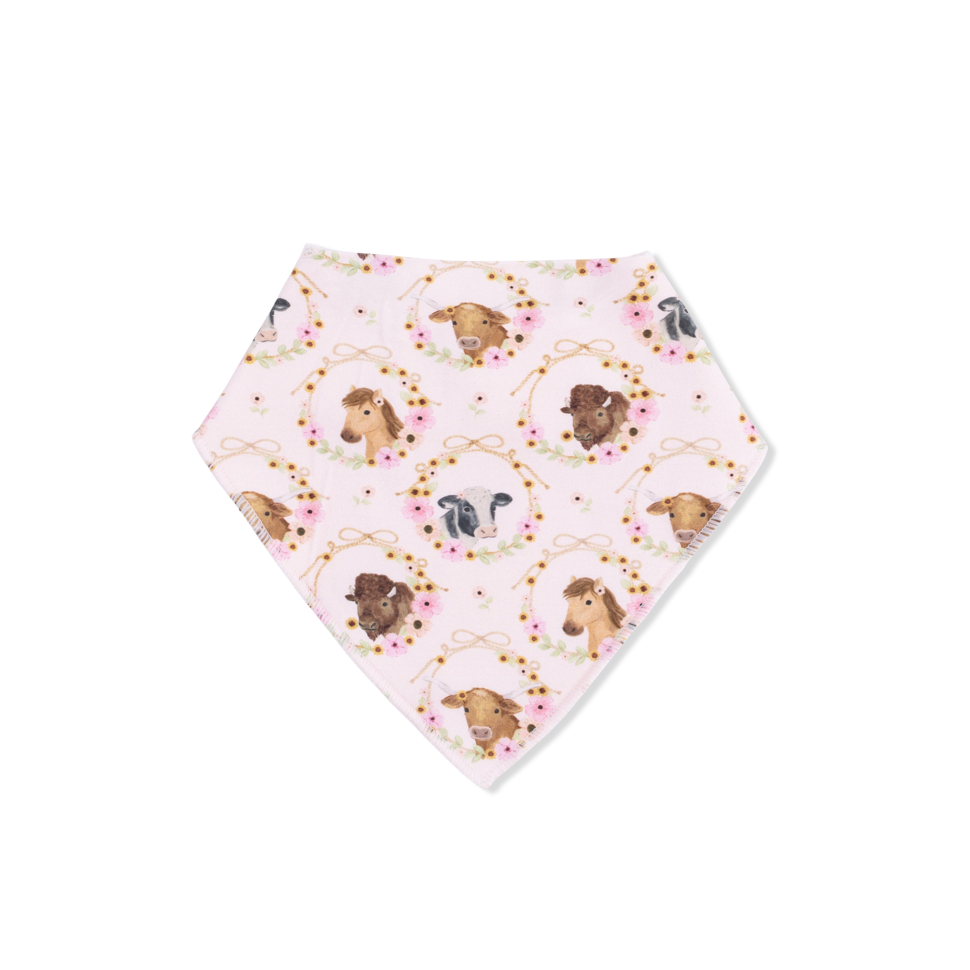 Farm Animals Floral Cameos Pink - Bandana Bib-Angel Dear