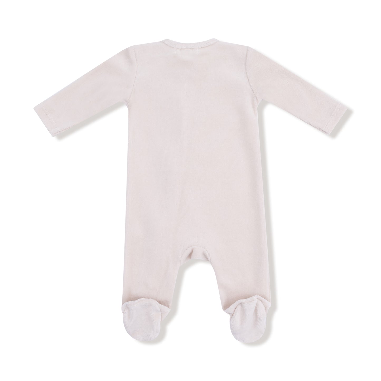 Oatmeal Velour Footie in our  Velour Teddy Bear print from Angel Dear