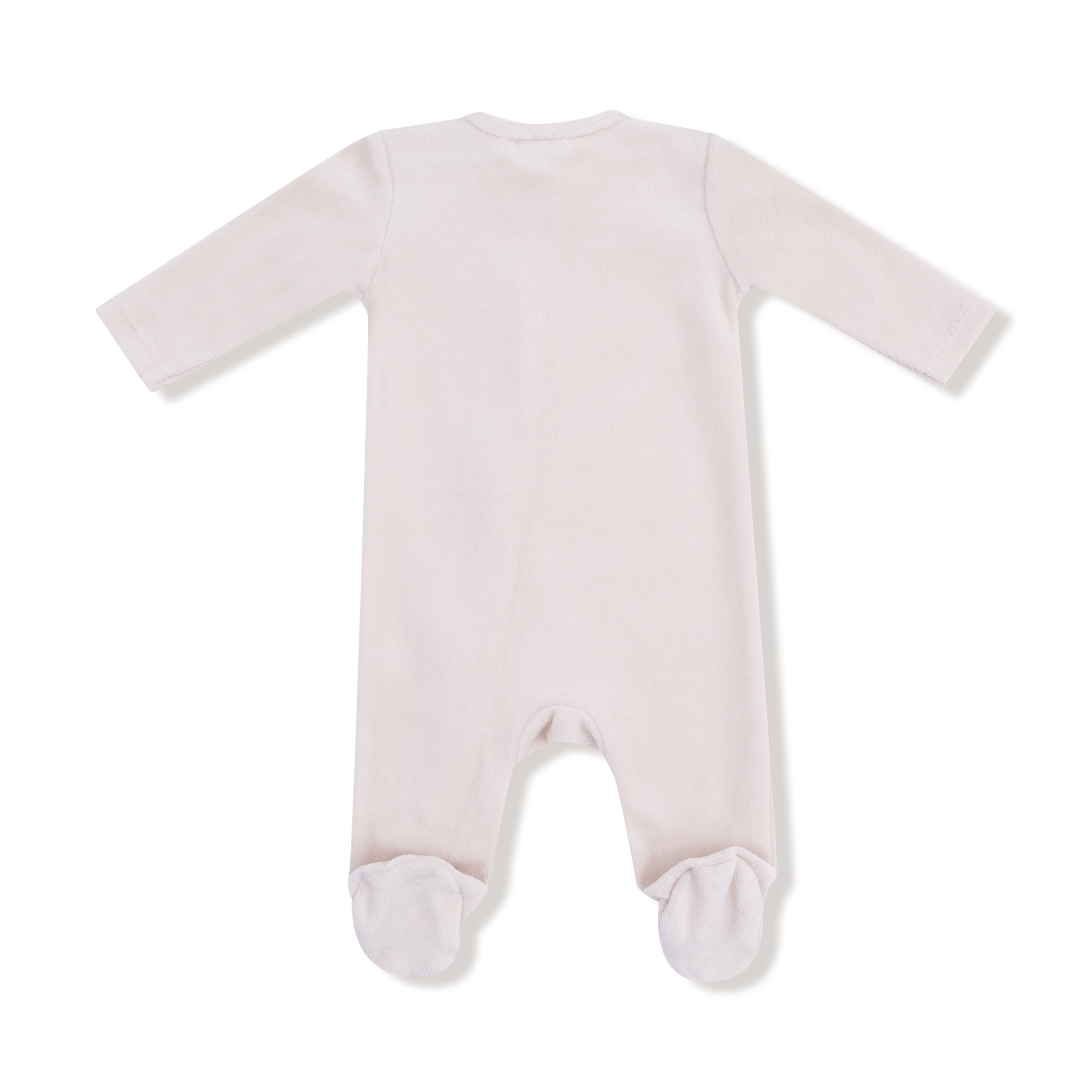 Oatmeal Velour Footie in our  Velour Teddy Bear print from Angel Dear