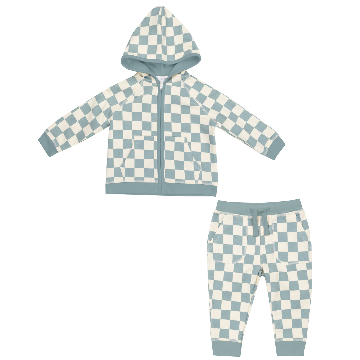 Hoodie And Jogger - Checkerboard Gray Mist-Angel Dear