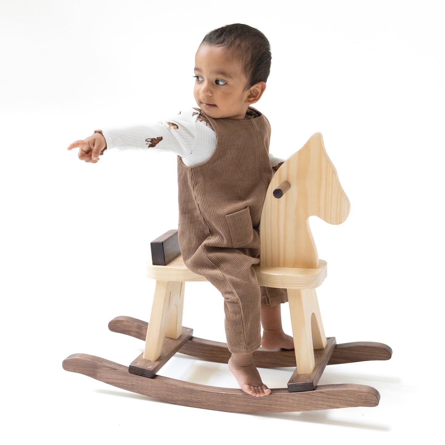 Uni Overalls in our Chocolate Malt print from Angel Dear