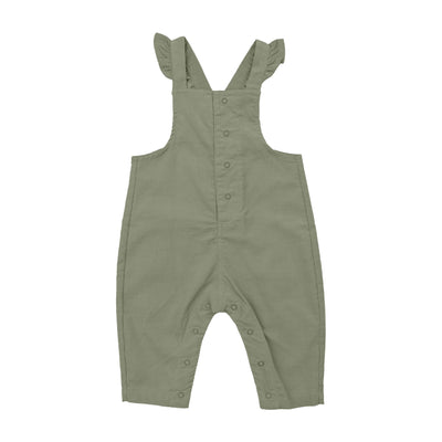 Front Snap Ruffle Overall  - Oil Green-Angel Dear