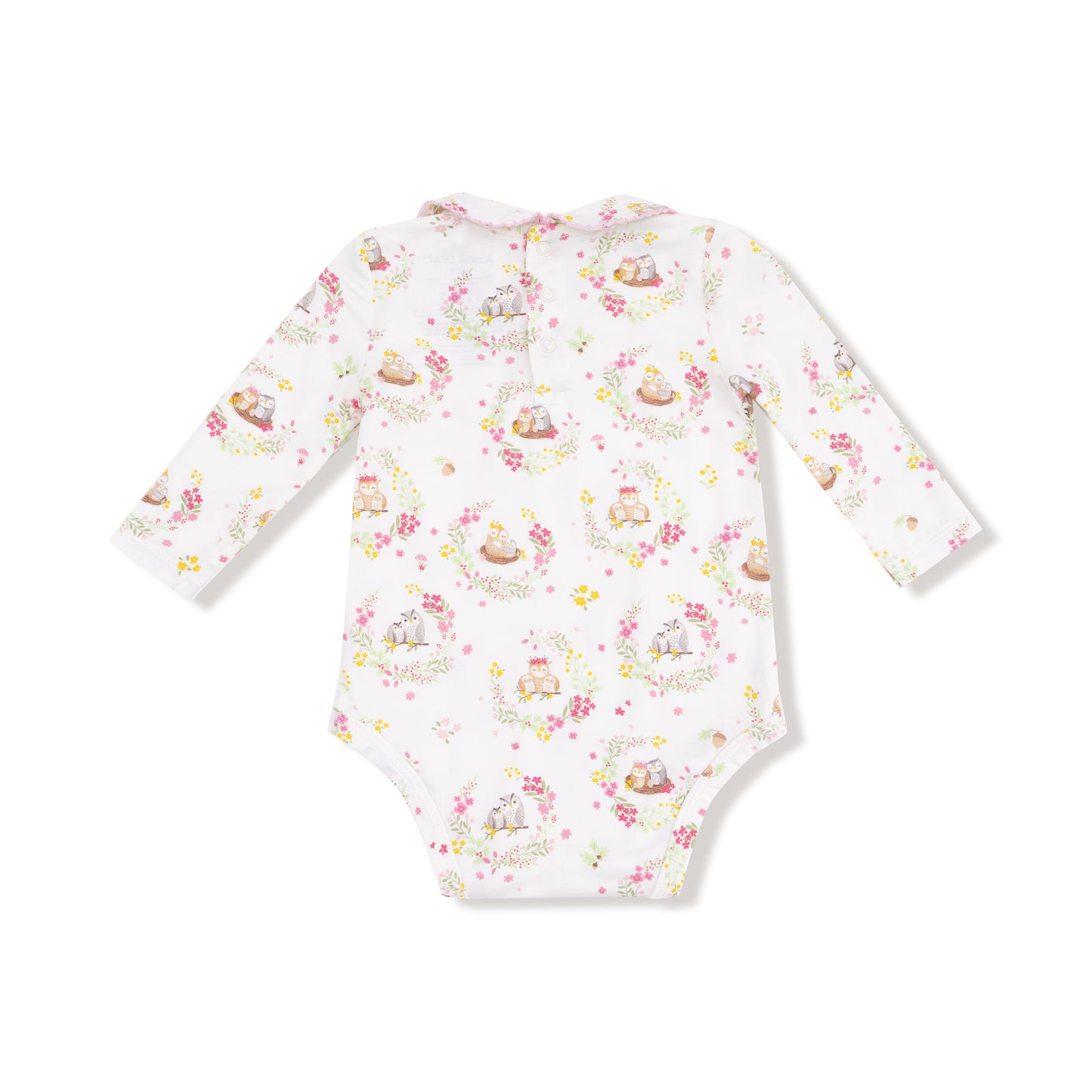 Peter Pan Collar Bodysuit in our  Floral Owl Families print from Angel Dear