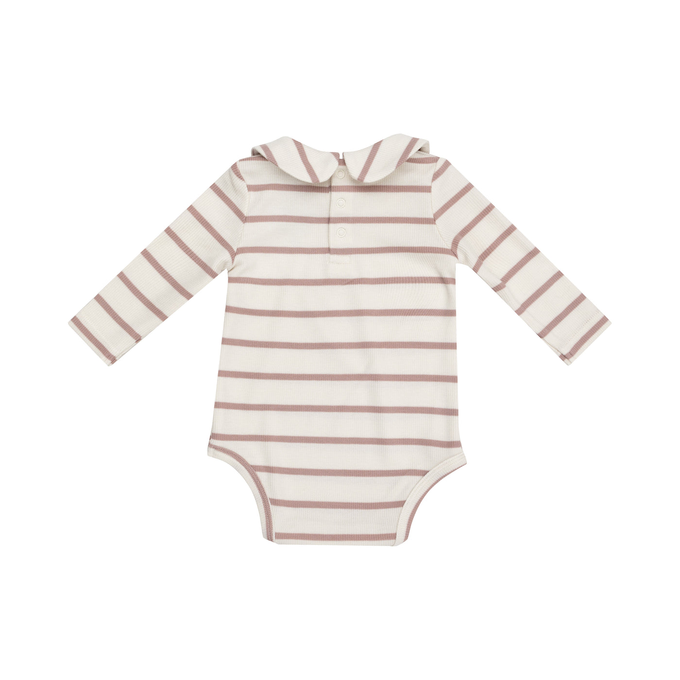 Peter Pan Collar Bodysuit - Modal Rib French Stripe -Misty Rose-Angel Dear