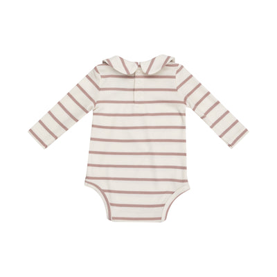 Peter Pan Collar Bodysuit - Modal Rib French Stripe -Misty Rose-Angel Dear