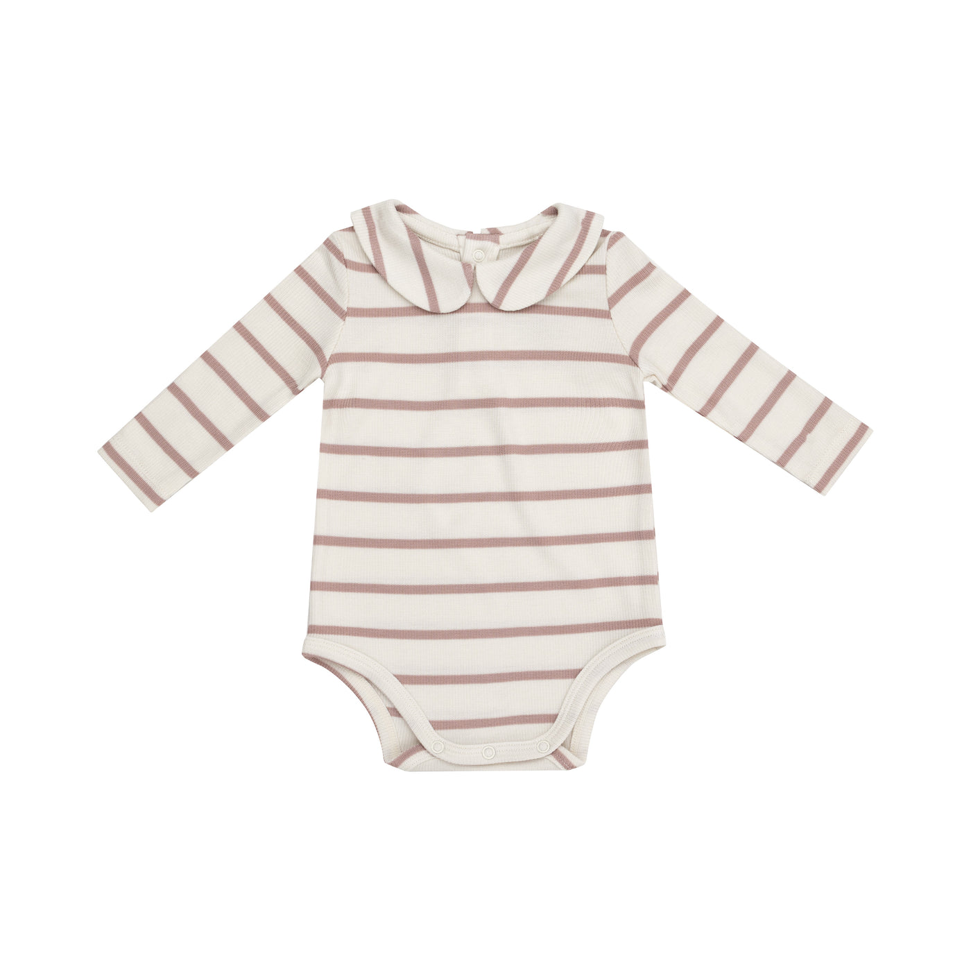 Peter Pan Collar Bodysuit - Modal Rib French Stripe -Misty Rose-Angel Dear