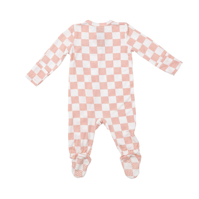 2 Way Zipper Footie - Checkerboard Pink by Angel Dear