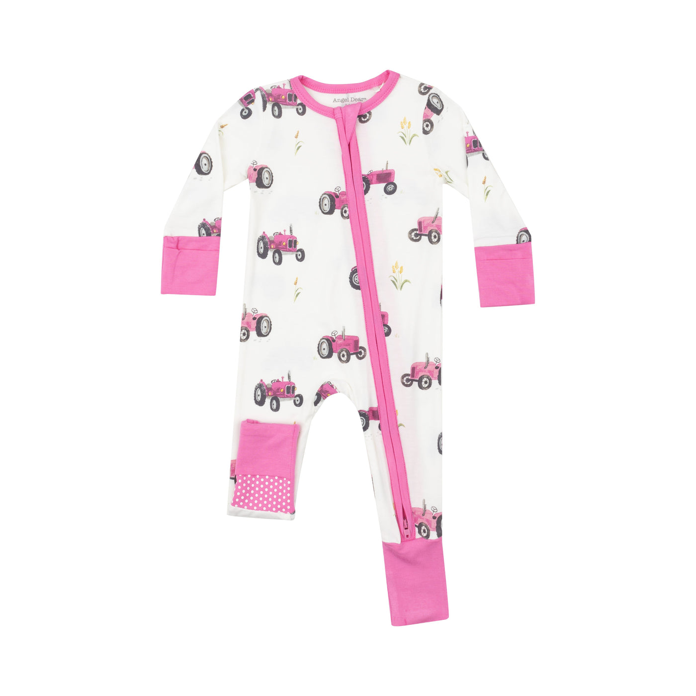 2 Way Zipper Romper - Pink Tractors - Angel Dear