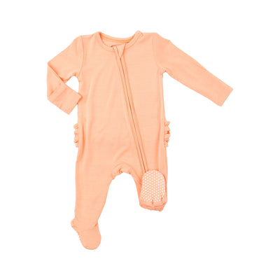 2 Way Zipper Ruffle Back Footie - Peach Nectar Solid - Angel Dear