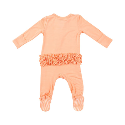 2 Way Zipper Ruffle Back Footie - Peach Nectar Solid by Angel Dear