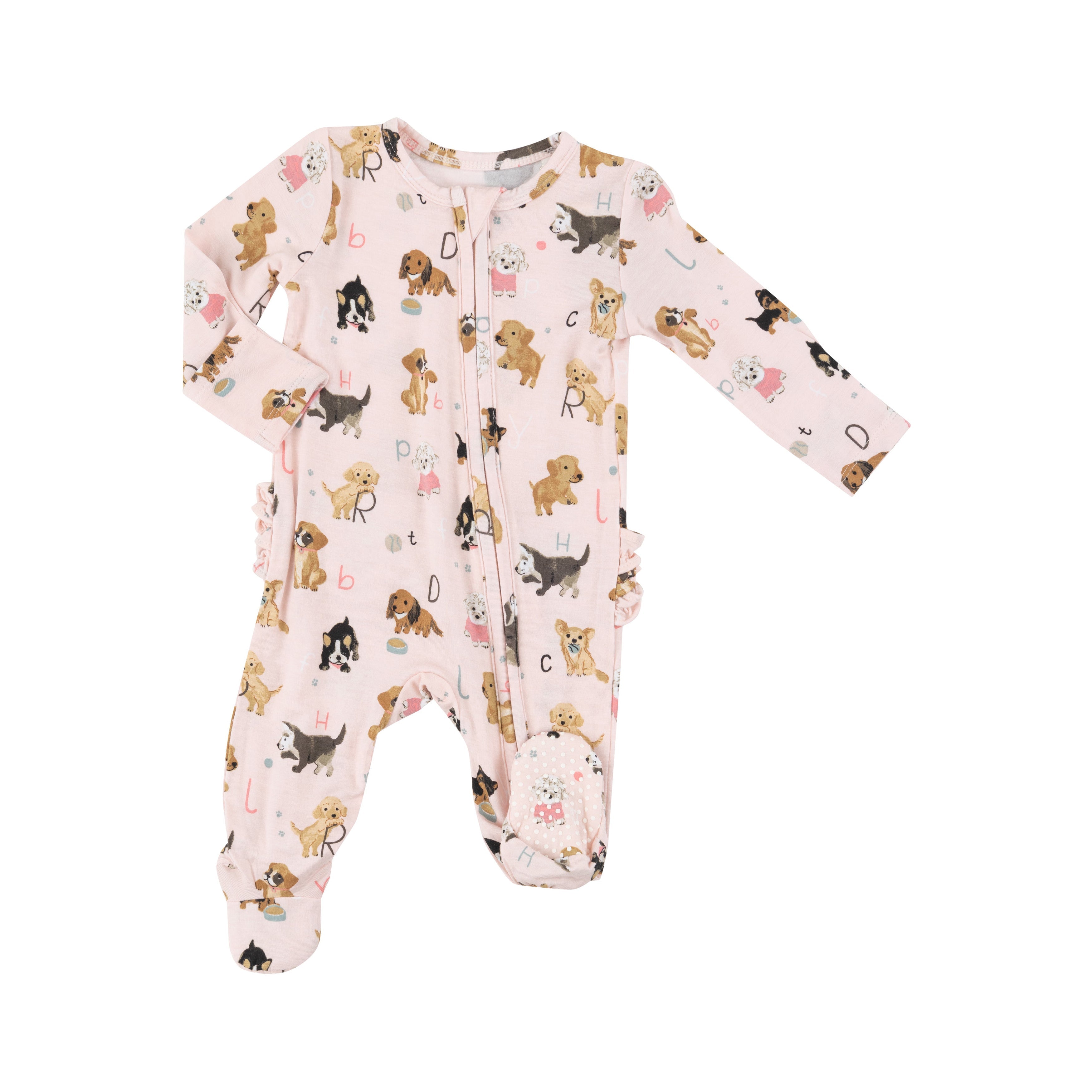 2 Way Zipper Ruffle Back Footie Puppy Alphabet Angel Dear