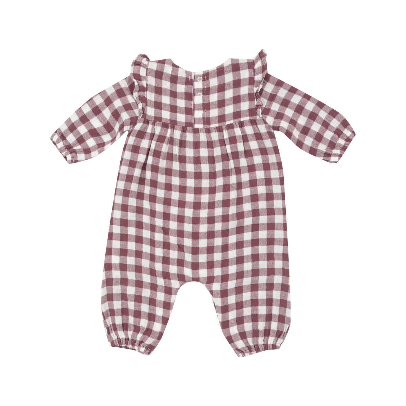 Ruffle Sleeve Romper - Gingham Plum-Angel Dear