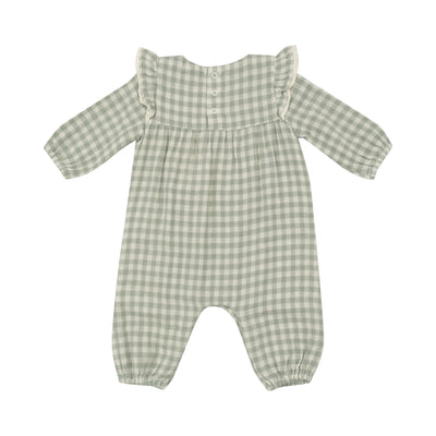 Ruffle Sleeve Romper - Mini Green Gingham-Angel Dear