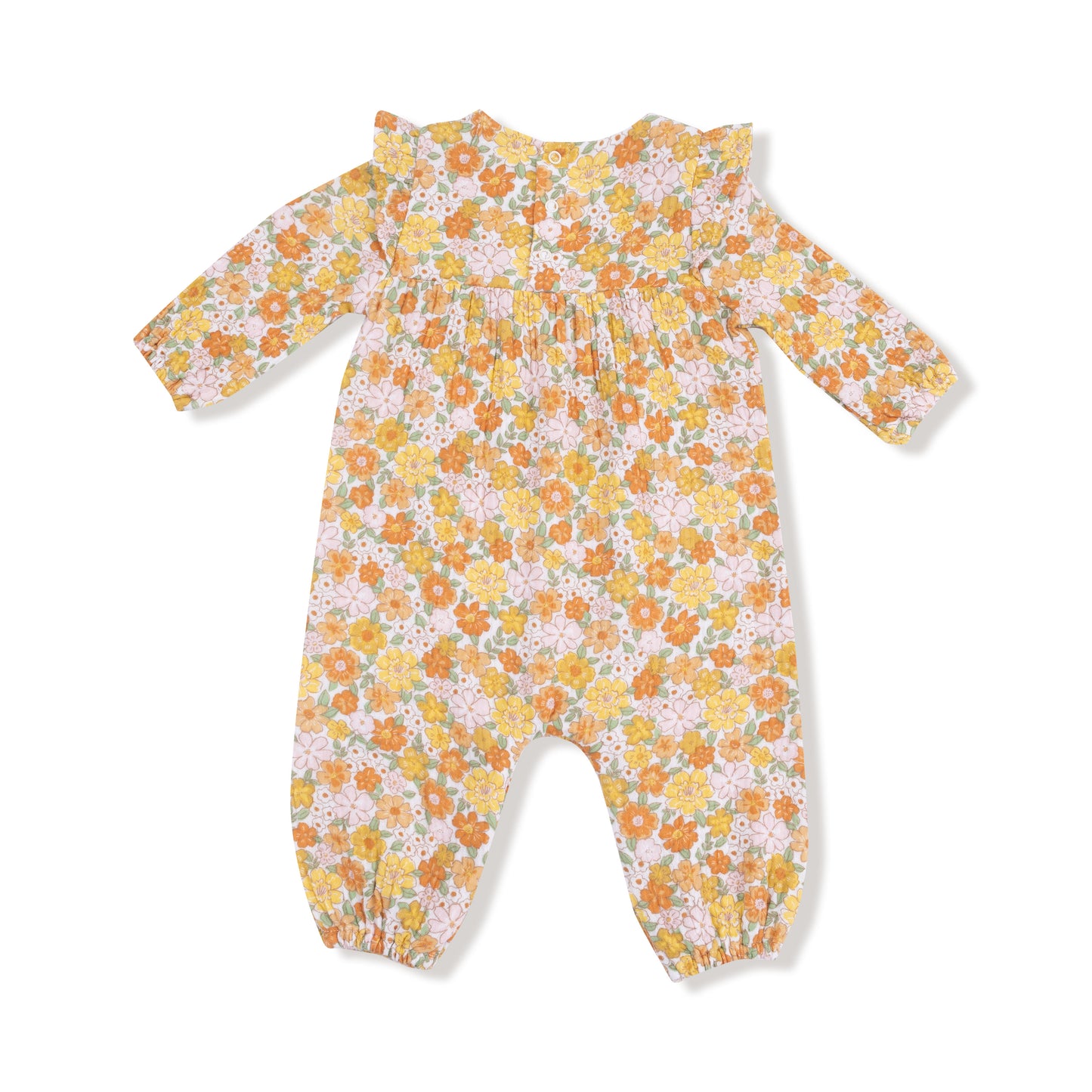 Ruffle Sleeve Romper in our  Sweet Amber Floral print from Angel Dear