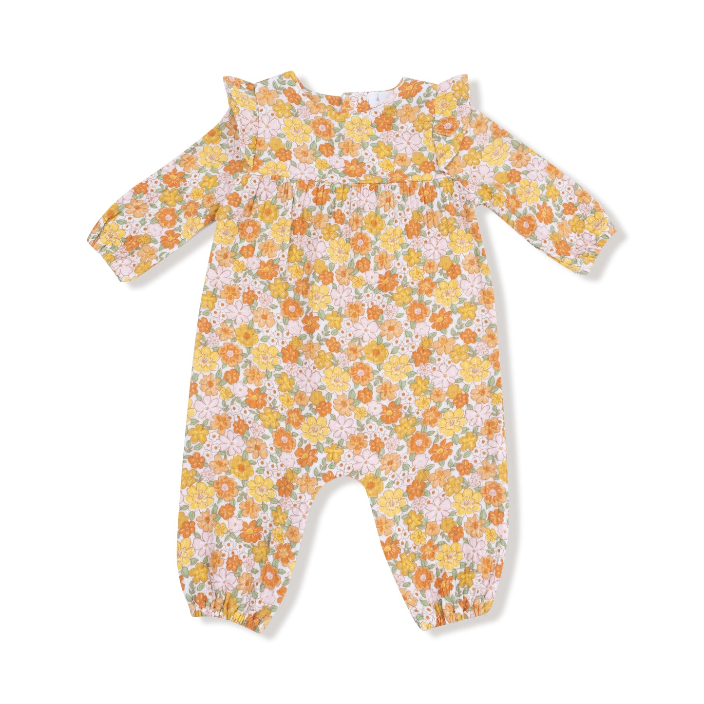 Ruffle Sleeve Romper in our  Sweet Amber Floral print from Angel Dear