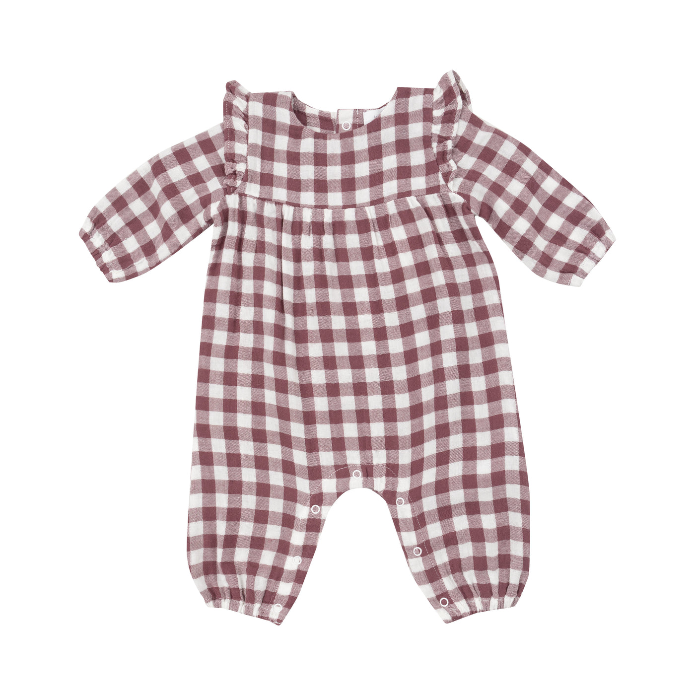 Ruffle Sleeve Romper - Gingham Plum-Angel Dear