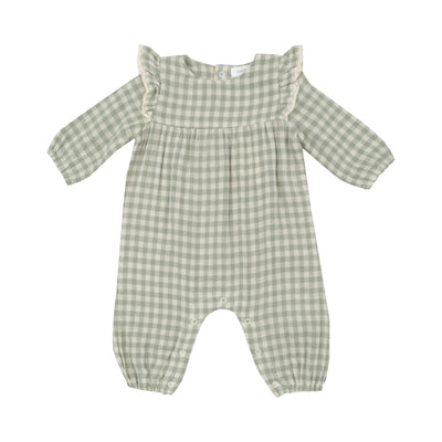 Ruffle Sleeve Romper - Mini Green Gingham-Angel Dear