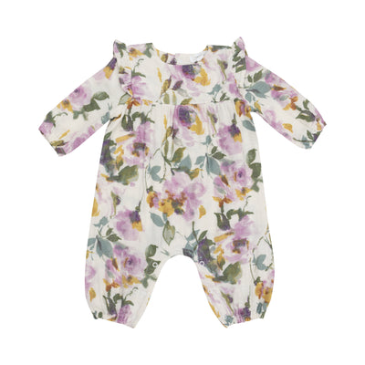 Ruffle Sleeve Romper - Watercolor Rose-Angel Dear