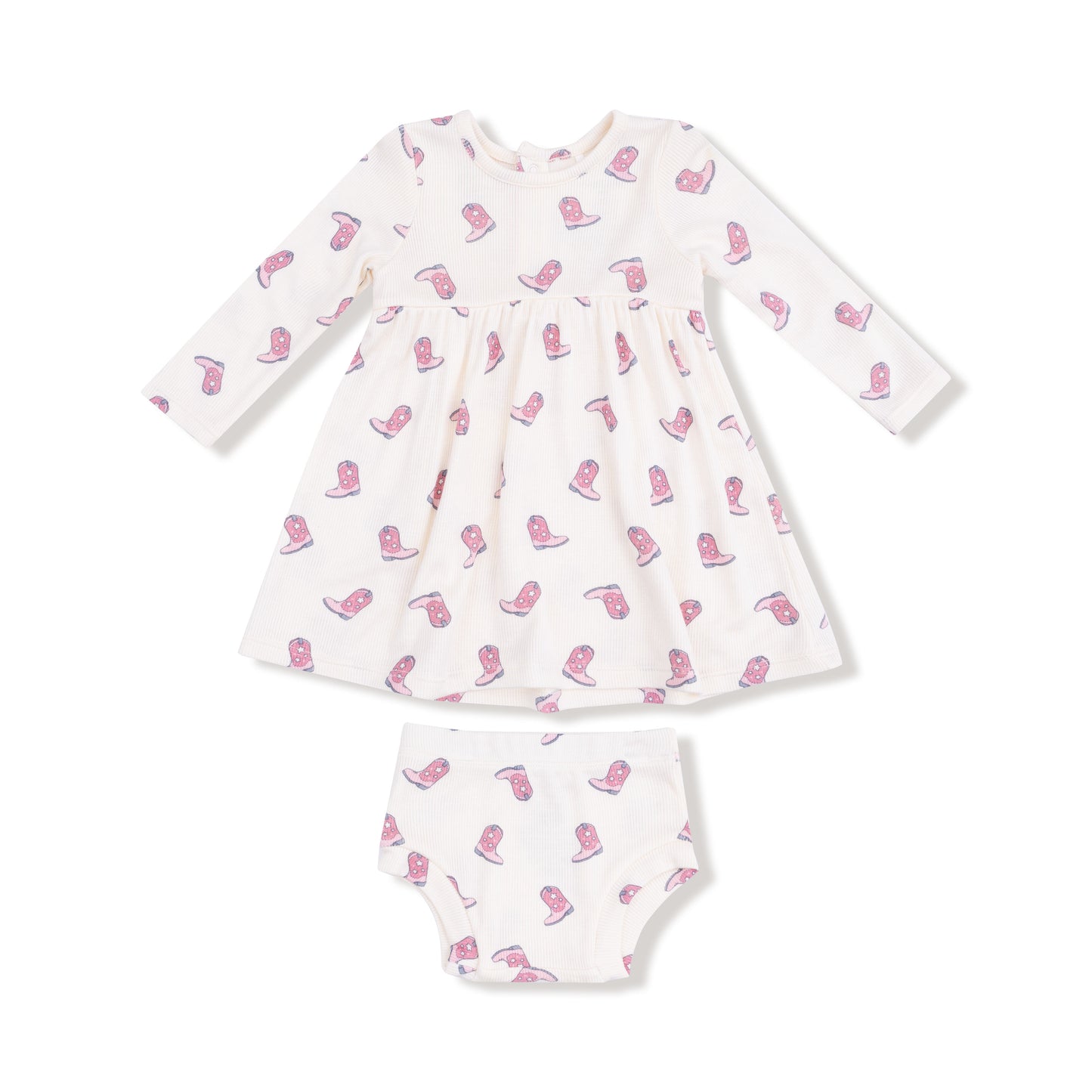 Simple Dress + Bloomer in our  Petite Cowgirl Boots print from Angel Dear