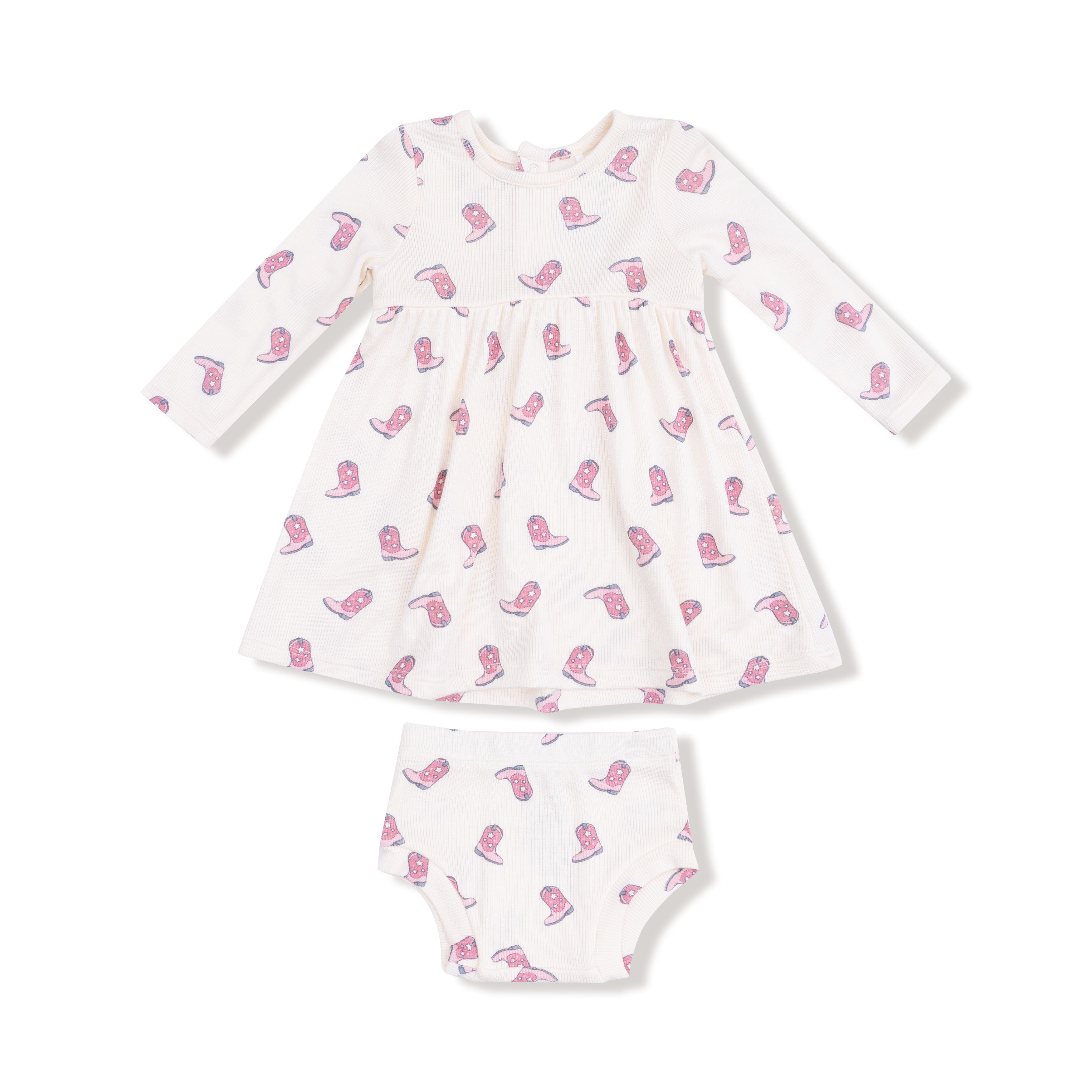 Simple Dress + Bloomer in our  Petite Cowgirl Boots print from Angel Dear