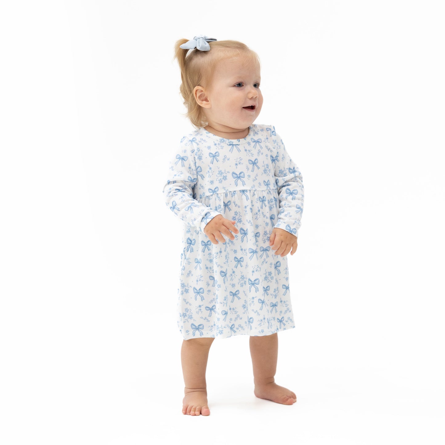 Blue Bows and Flowers - Simple Dress and Bloomer