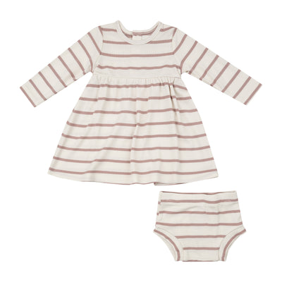 Simple Dress And Bloomer - Modal Rib French Stripe -Misty Rose-Angel Dear