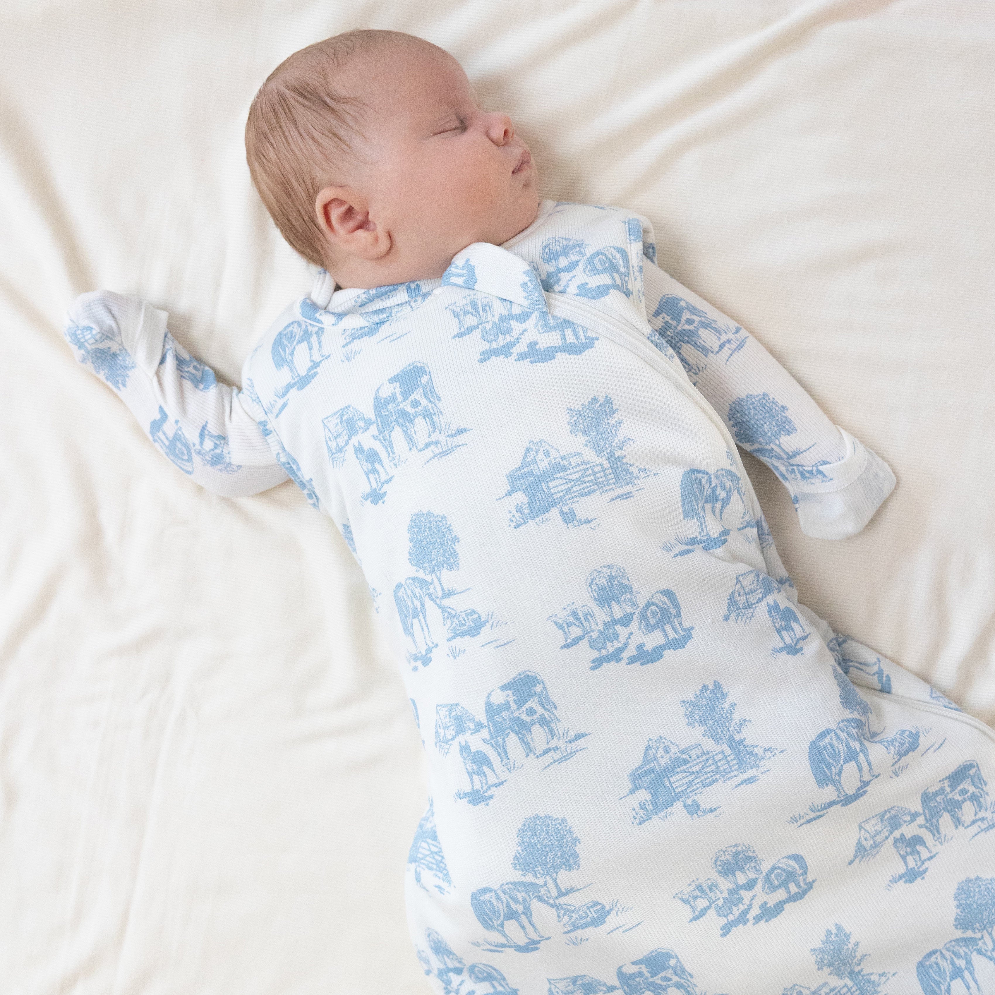 Sleep Bag in our  Farm Toile - Blue print from Angel Dear