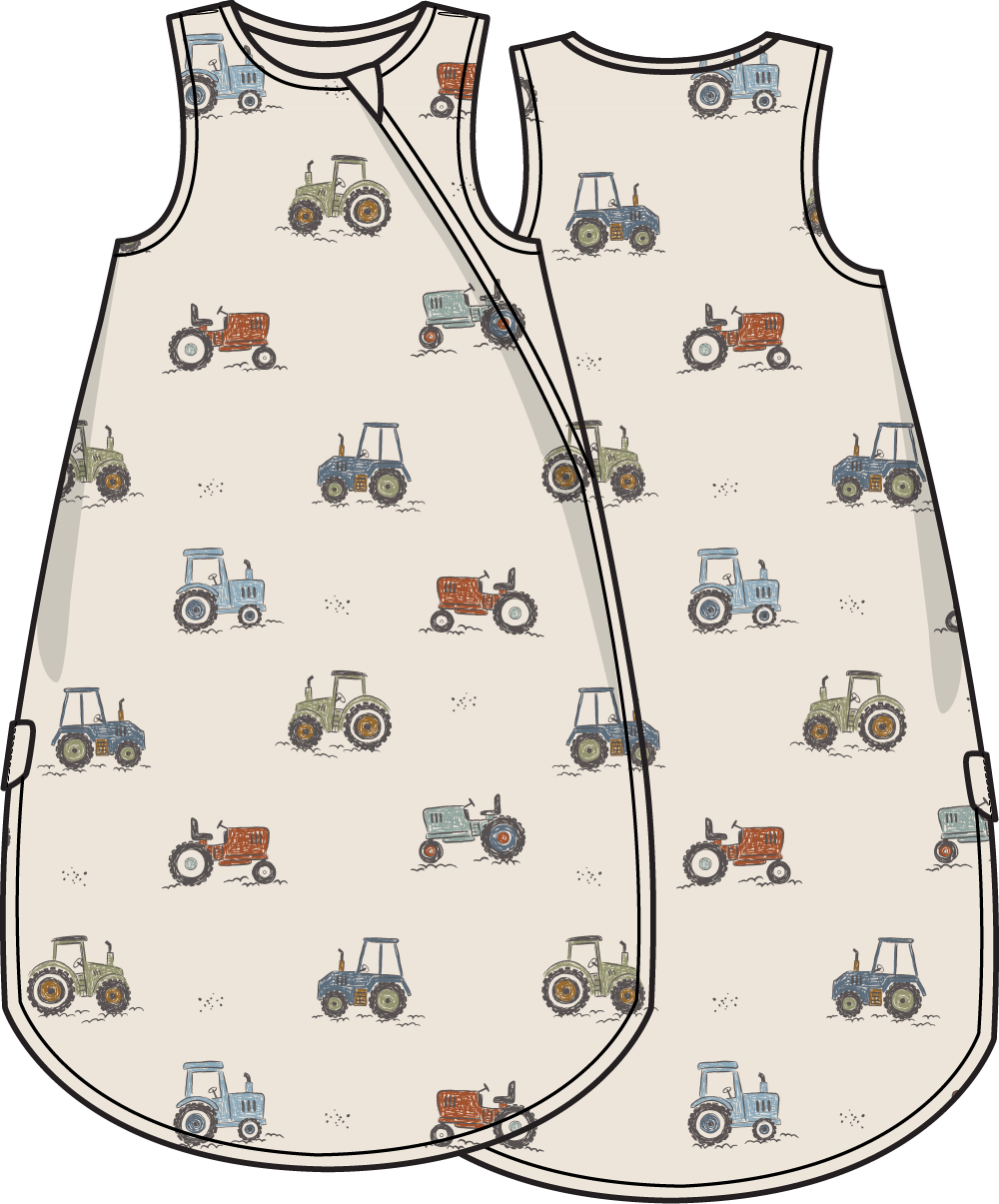 Sleep Bag with tractor pattern on white background