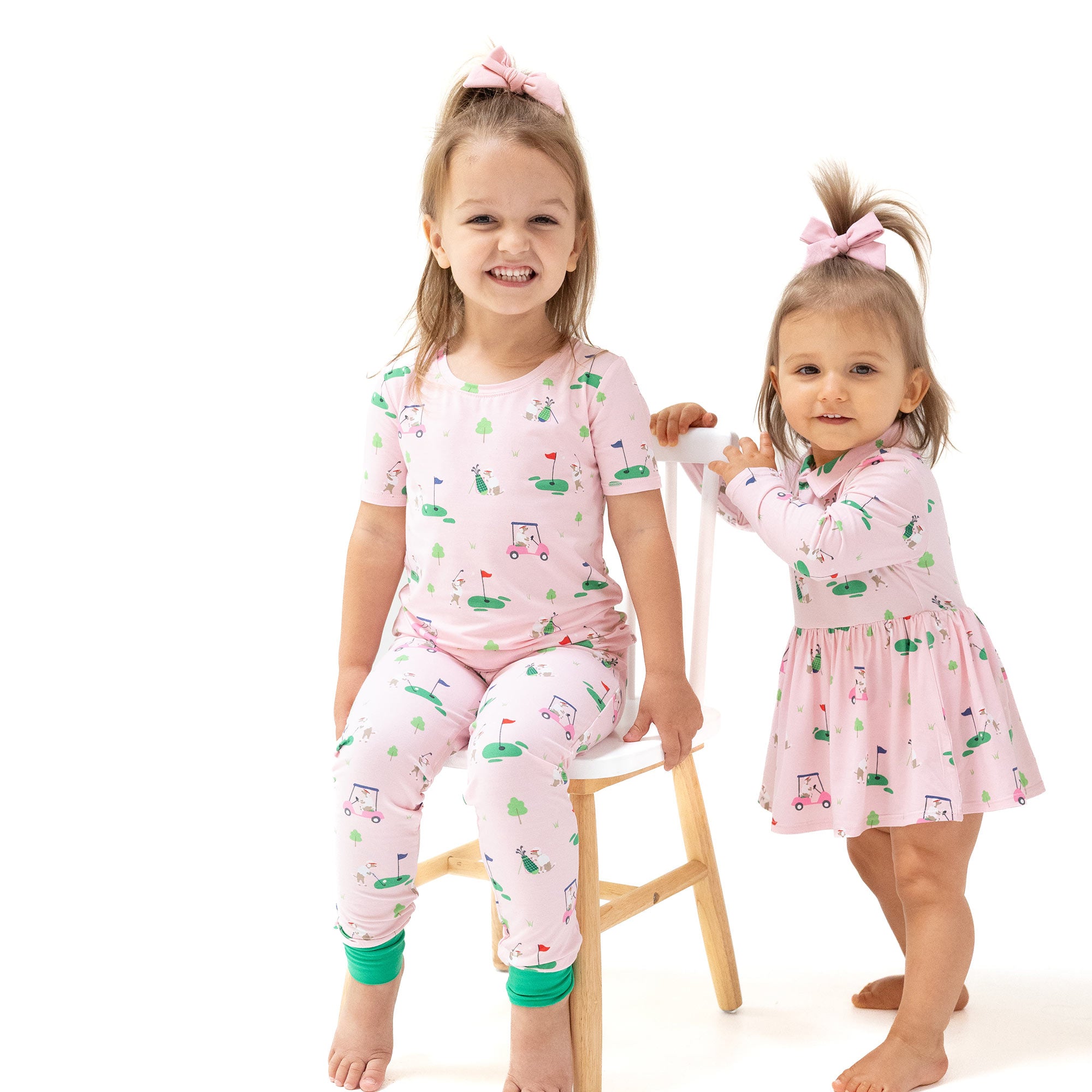 Long Sleeve Polo Bodysuit Dress in our  Dog Gone Golf - Pink print from Angel Dear