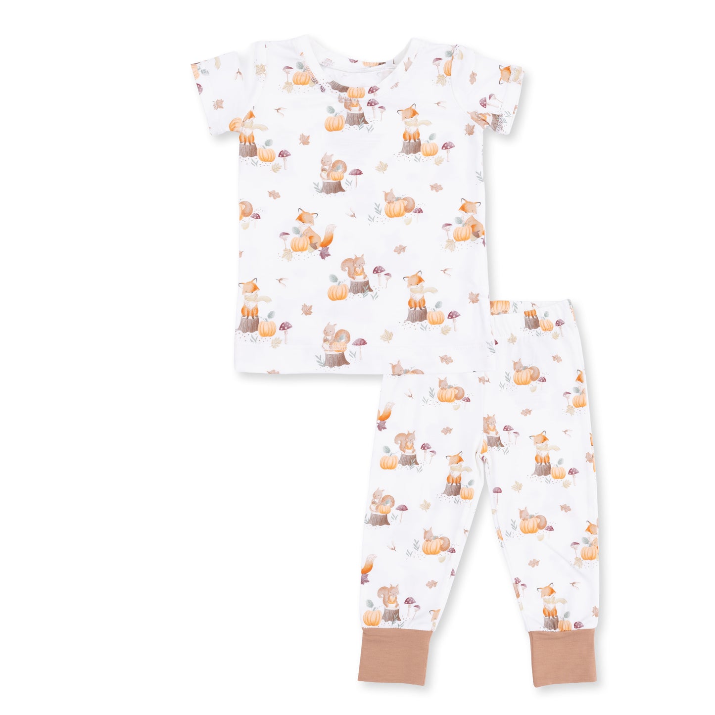 Woodland Animals with Pumpkins - Short Sleeve Loungewear Set