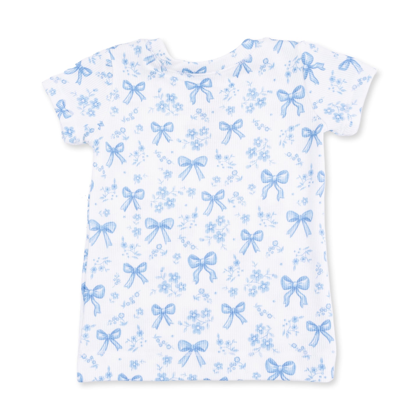 Blue Bows and Flowers - Short Sleeve Loungewear Set