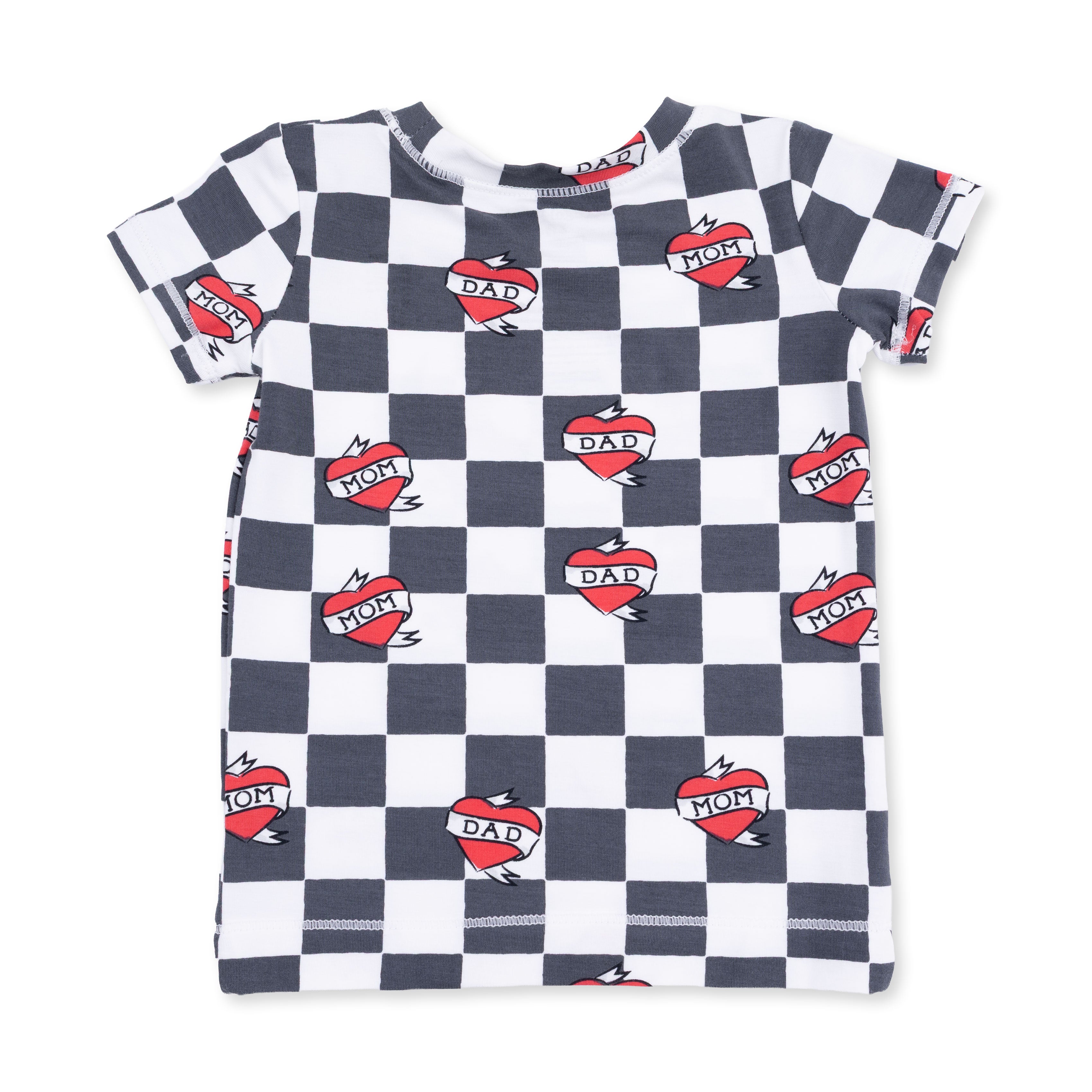 Heart Tattoo Check Black - Short Sleeve Loungewear Set